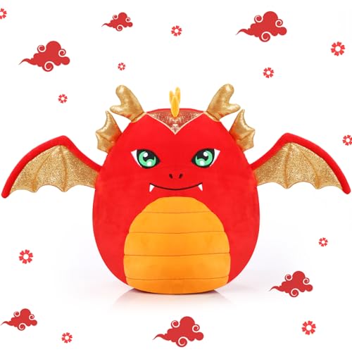 Leyndo 14'' Red Dragon Plush Pillow Large Cute Dragon Stuffed Animal Soft Long Plush Toy for New Year Valentine's Day Birthday Gift Home Bedroom Sofa...