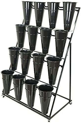 4 Layers Flower Bucket Display Stand, Black Wrought Iron Flower Shelf with 16 Flower Pot Plant Stand Easy to Install for Florist Balcony Garden