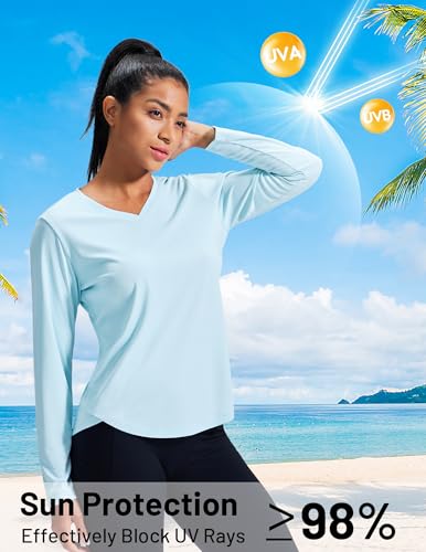 Image of MIER Womens Long Sleeve Sun Shirt UPF 50+ Quick Dry V-Neck Workout Tops