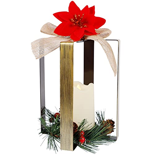 Winemana Christmas Led Candle Lantern Lights, Poinsettia Candleholder With Flameless Candle, Battery Operated Lighted Christmas Tabletop Decorations For Home Kitchen Table Holiday Xmas Party #TOP27