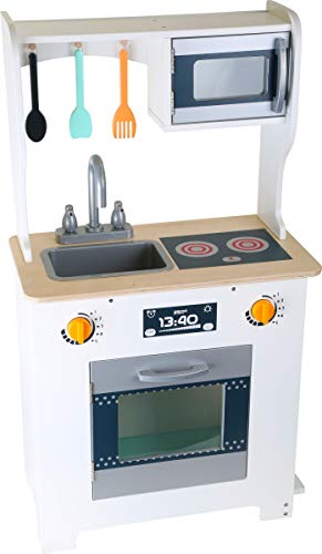 small foot 10047 Kinderküche aus Holz, aufklappbarer Tresen mit Schreibtafel, mit Mikrowelle, Ofen und Spüle – Bild 3