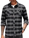 COOFANDY Men's Flannel Plaid Shirts Long Sleeve Casual Button Down Shirt with Pockets Dark Grey