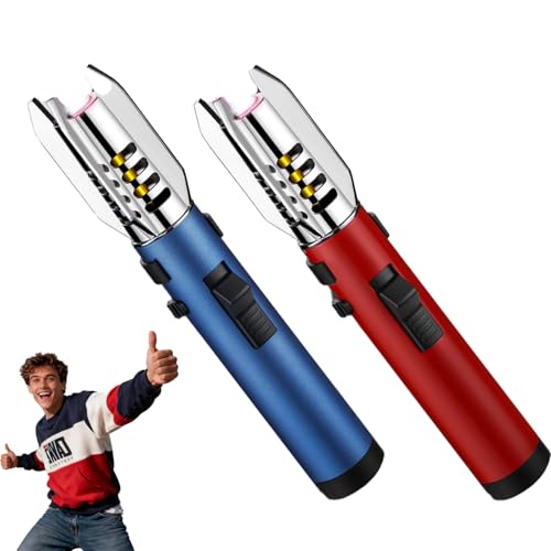 Torch Lighter, Bright Fire Lighters with Safety Lock and Adjustable Flame, Outdoor Windproof Straight Flame Lighters for Campfires, Camping (2PCS-D)