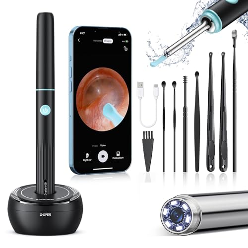 Ear Wax Removal, Ear Cleaner with Camera, Ear Camera with Charging Cable, Ear Wax Removal Tool with 1080P HD, Wireless Otoscope with Light, Ear Wax Removal Kit for iPhone, iPad, Android Phones (Black)