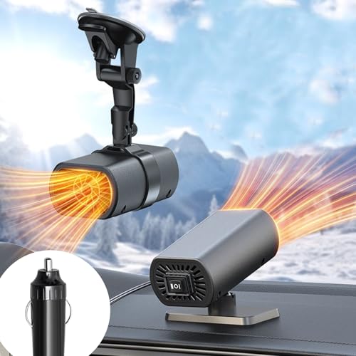 Wokdsbl Mini 2-in-1 Multi-Function Heater – 150W 12V Portable Space Heater for Indoor Use, Car Camping – Double Bracket With Cigarette Lighter Plug – Quick Demister for Windscreen