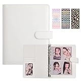 A5 Kpop Photocard Binder with 240 Pockets, Photocard Holder Album with 30 Double Sided Photocard Sleeves Pack, 6 Ring PU Leather Binder Cover, Cute Polaroid Organizer Book (White)