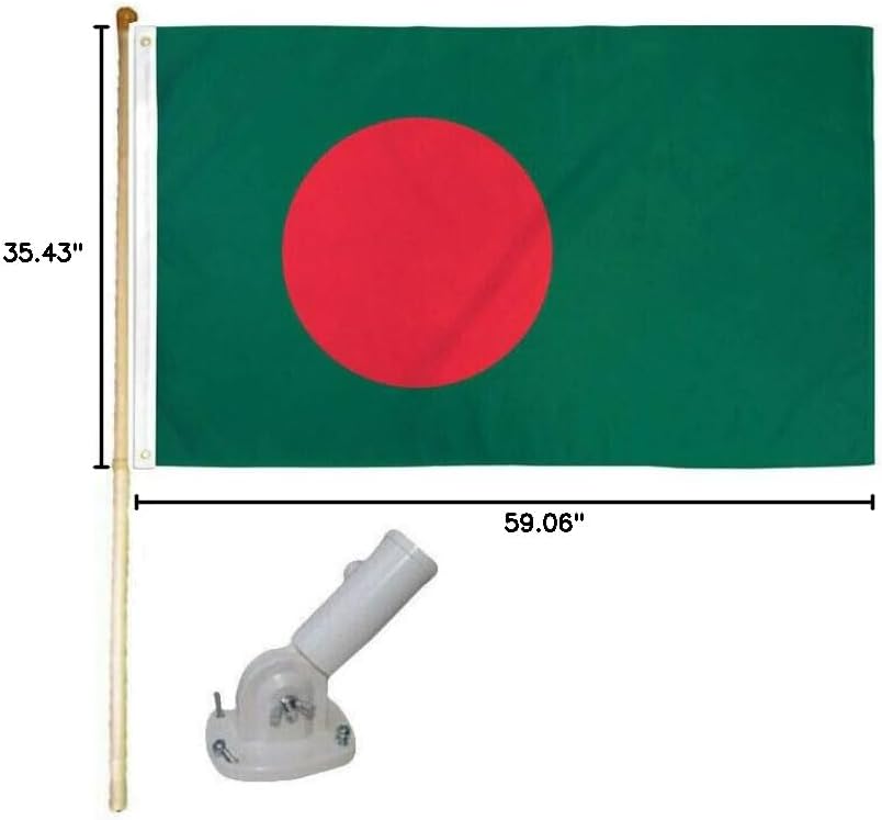 5' Wooden Flag Pole Kit W/Nylon White Bracket 3x5 Bangladesh Country Poly Flag