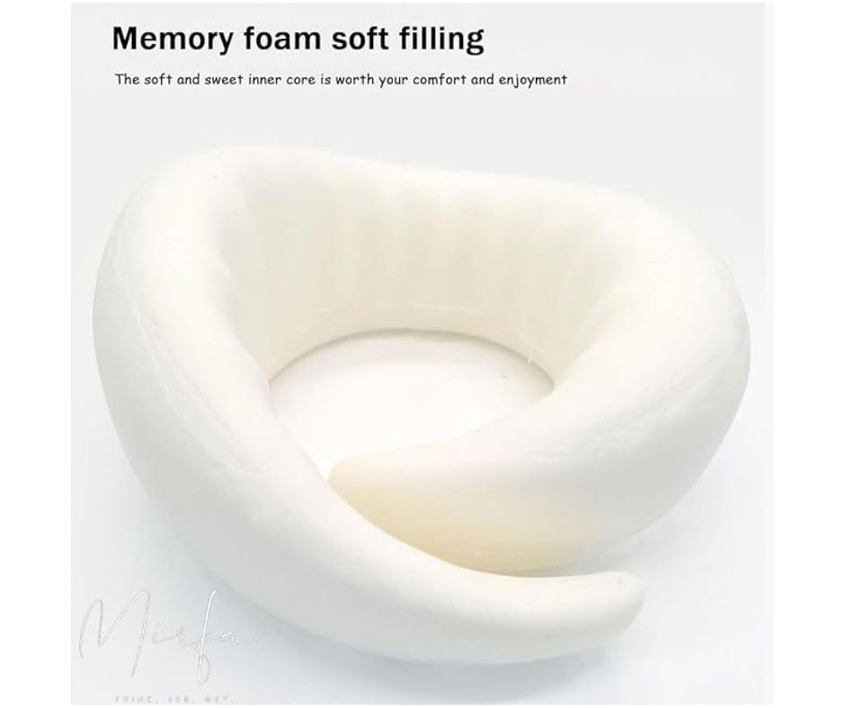 Mirfa, Travel Pillow with Drawstring Bag, Earplugs & Sleeping Mask, Neck Pillow, Memory Foam for Airplanes, 360 Degree Comfort and Breathability, Stowable U-Shaped Round Pillow (Dark Gray)