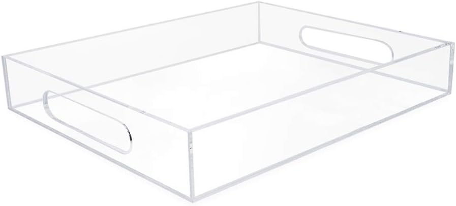 Isaac Jacobs Clear Acrylic Serving Tray (11x14) with Cutout Handles, Spill-Proof, Stackable Organizer, Space-Saver, Food & Drinks Server, Indoors/Outdoors, Lucite Storage Décor & More