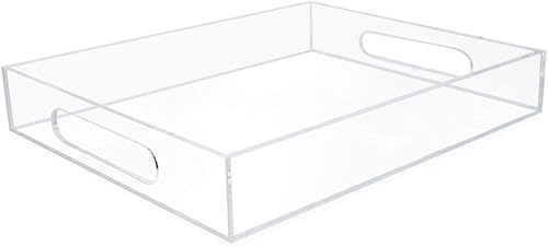 Miniatura 9 de Isaac Jacobs Bandeja de acrílico transparente para servir (12 x 12) con asas recortadas, a prueba de derrames, organizador apilable, ahorra espacio