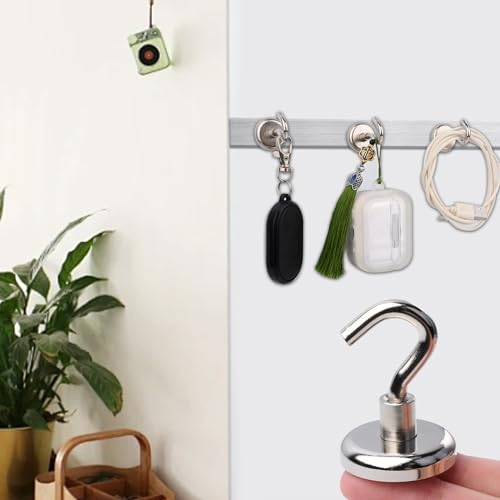 swihorab Magnethaken, 28Stück Extra Stark Magnet Haken 10kg Super Starke Neodym Magnete mit Haken, 16mm Neodym Magnete Haken für Küche, kühlschränke, Klassenzimmer, Kreuzfahrt Magnethacken Silber