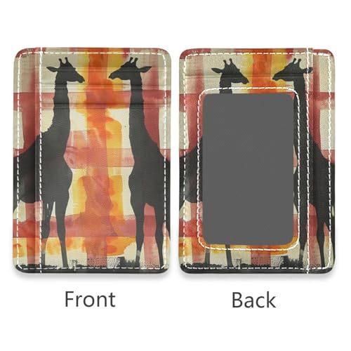 Black Plaids Checkered Safari Giraffe leather wallets for women slim With ID Window RFID Blocking wallet card holder for men&women2