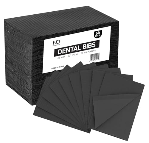 50 Pack 13\"x 18\" Black Dental Bibs Disposable - Soft and Waterproof Dentist Bibs Napkin for Medical Patients Dental Tray Covers, 3 Ply Disposable Dental Bibs, Tattoo Bibs & Disposable Nail Mats