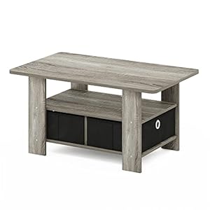Furinno Andrey Coffee Table with Bin Drawer, French Oak/Black, 80 (W) x 39.6 (H) x 48.3 (D) cm
