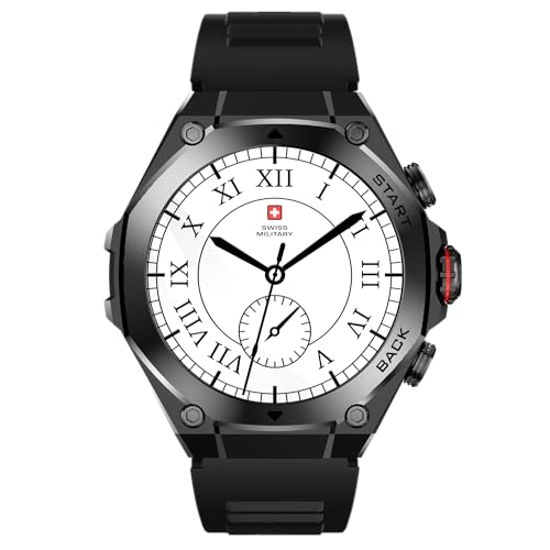 Image of Swiss Military DOM6 Smartwatch 1.43 inch AMOLED, Bluetooth Calling, Multi Language, Health & Sports Tracking, Wireless Charging, 7 Days Battery, IP67, iOS /Android Compatible, Black Frame with Black Strap