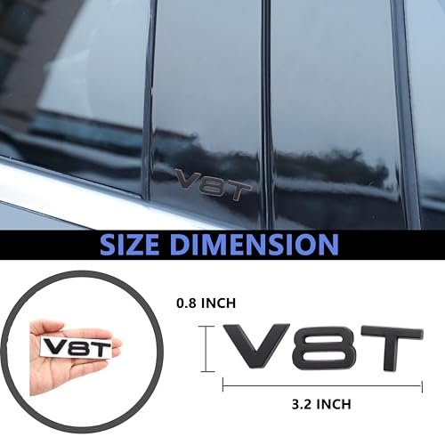 Image of V8T Emblem 3D Metal Badge Car Hood Truck Door Side Rear Trunk Emblem Sticker Decals for RS Sline V8T S3 S4 S5 S6 S7 S8 A4L A5 A6L A3 A4 A7 Q3 Q5 Q7 (Black)
