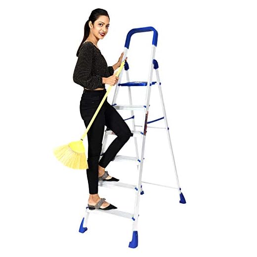 Paffy Premium Foldable Aluminium Step Ladder, Clamber Pro, 6 Steps (Blue & Satin)