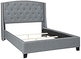 Roundhill Furniture Nantarre Fabric Tufted Wingback Upholstered Bed with Nailhead Trim, Queen, Gray