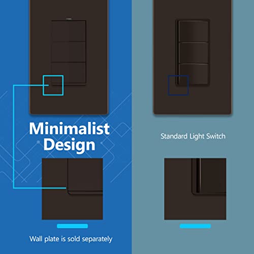 Image of LIDER Minimalist Design Lighted Triple Switch, Combination Frameless Decorator Switch with Locator Light, Ground Terminal, Single Pole, 15A 120-277V, UL Listed, Thermoplastic, Matte Brown, 1-Pack