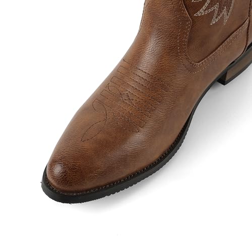Image of femflame Cowboy Boots for Men Round Toe Distressed Work boots Embroidered Western Boots Traditional Country Boot