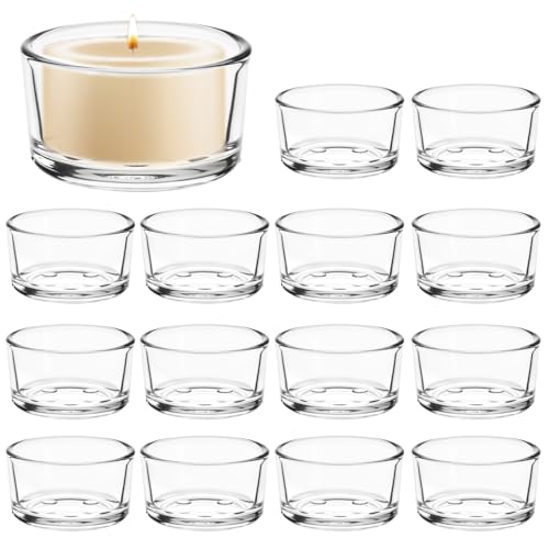 QWORK® 15 Stück Glas-Kerzenhalter, Φ 4,5 cm Teelicht-Kerzenständer, für Hochzeiten, Partys, Wohnkultur QWORK® 15 Stück Glas-Kerzenhalter, Φ 4,5 cm Teelicht-Kerzenständer, für Hochzeiten, Partys, Wohnkultur