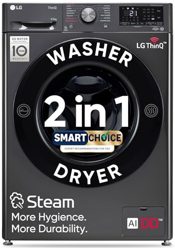 LG 9 Kg (Wash) / 5 Kg (Dry), Ai Direct Drive Technology, Steam, TurboWash & Wi-Fi Fully Automatic Front Load Washer Dryer (FHD0905SWM, Intelligent & Convenient Fabric Care, Allergy Care, Middle Black)