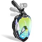 ZIPOUTE Snorkel Mask, Full Face Snorkel Mask Adult with UV-400 Protection, Foldable Snorkeling Gear for Adults, 180 Degree Panoramic View Snorkeling Mask Anti-Fog Anti-Leak Dry Top Set (Black-UV, S/M)