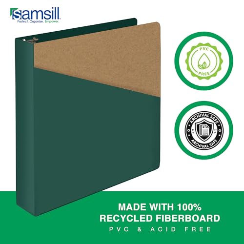 Image of Samsill Durable 1.5 Inch Binder, D Ring Binder, Customizable Clear View Cover, Forest Green, Holds 350 Pages