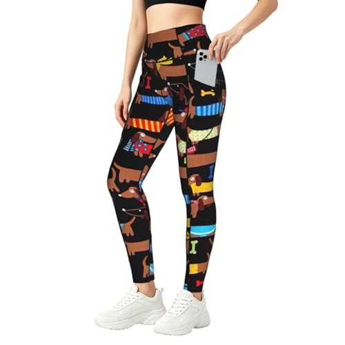Legging teckel femme à taille haute avec poches pour le running et fitness