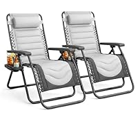 KEPLIN Set of 2 XXL Premium Heavy Duty Padded Two Tone Zero Gravity Chairs - Luxurious Garden Recliners, Adjustable Headrest, Cup & Phone Holder, Foldable, Patio Sun Loungers - 150kg Weight Capacity
