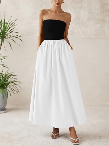 Image of PRETTYGARDEN Women 2026 Summer Elegant Strapless Maxi Dress Tube Top Dress A Line Flowy Long Wedding Party Cocktail Dresses
