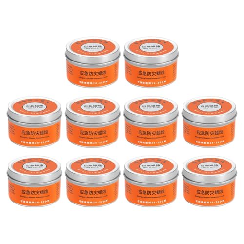Paquete de 10 velas de supervivencia de emergencia en caja de hierro resistente al viento, 26 – 30 horas de combustión, tarros portátiles de 80 g sin humo para tiendas de campaña