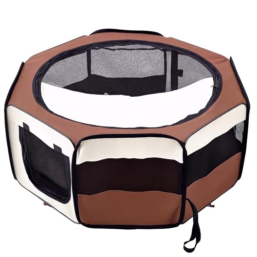 PawHut Parc enclos Pliable pour Chats et Petits Animaux octogonale en Tissu Oxford et Acier - dim. Ø 90 x 41H cm - Beige Marron