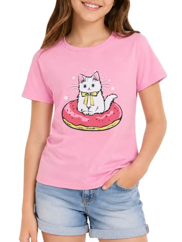 Image of Dvenki Girls Graphic Short Sleeve Crewneck T-Shirt Sizes 6-18 | breathable soft cotton blend, cute graphic prints, summer little and big girls tee, ideal casual wear for school, daily