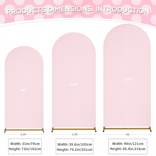 Image of SoarDream Wedding Arch Covers Pink Spandex Arch Stand Covers Set of 3 Pink Round Top Blushing Chiara Arch Covers 6FT 6.6FT 7.2FT for Wedding Bridal Shower Decor