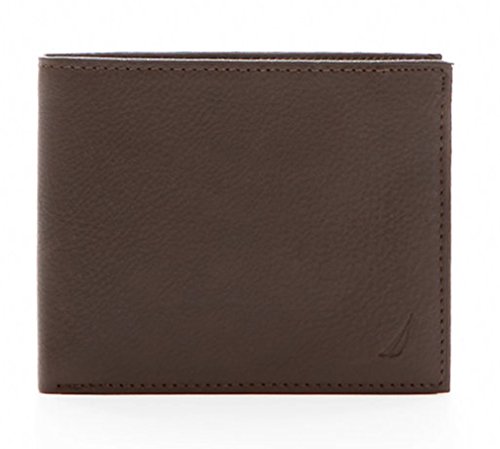 Nautica Mens RFID Data Protection Pebbled Leather Bifold Wallet Passcase (One size, Brown)