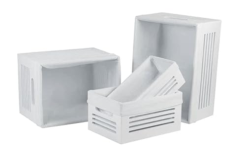 Wooden Storage Bin Container - Decorative Closet, Cabinet And Shelf Basket Organizer Lined With Machine Washable Soft Linen Fabric - White, Small #TOP6