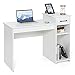 Tangkula Computer Desk, Home Office Wooden PC Laptop Desk, Modern Simple Style Wood Study Workstation, Writing Table with Storage Drawer & Shelves, Wooden Furniture (White)