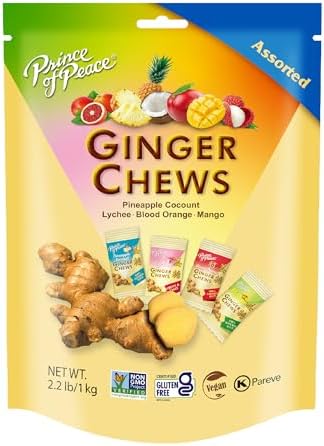 Prince of Peace Ginger Chews Assorted Flavors, 2.2 lb. (Mango, Blood Orange, Pineapple Coconut, Lychee) Candied Ginger – Candy Pack – Ginger Chews Candy - Gluten Free