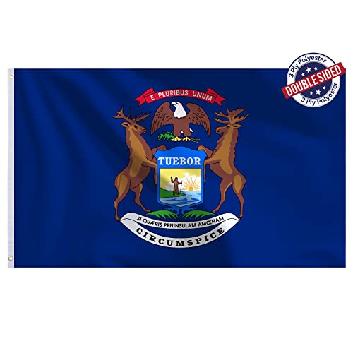 Bradford Michigan State Flag 3x5 feet Outdoor 3 Ply Polyester Michigan Flags Double Sided Heavy Duty MI State of Michigan Flags with 2 Brass Grommets