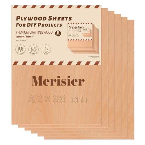 ROBOTIME Merister - Compensato in ciliegia, 3 mm, A3, set di 6 assi in legno grezzo di betulla, pannello foglio, taglio pirografia Gavure Laser legno rettangolare