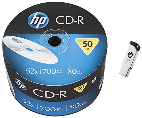 Image of HP CD-R 700MB 50 Blank CD Wrap 52x Speed, Silver (14218) & v236w 16GB USB 2.0 Pen Drive