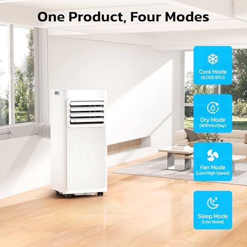 8000 BTU Portable Air Conditioners for Rooms up to 450 Sq Ft, LED Display & 24H Timer, 4 Modes Portable AC Unit with Cool/Fan/Dehumidifier/Sleep, Energy Saving for Bedroom, Apartments by Electactic - Used condition - Image 2