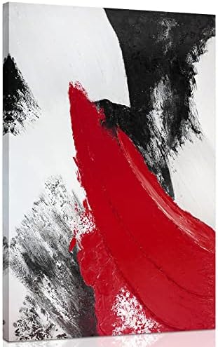 YPY Red Abstract Canvas Wall Art: Modern Minimalist Black and White Picture Painting Print Poster for Living Room Bedroom Bathroom Office Home Wall Decor 10x15