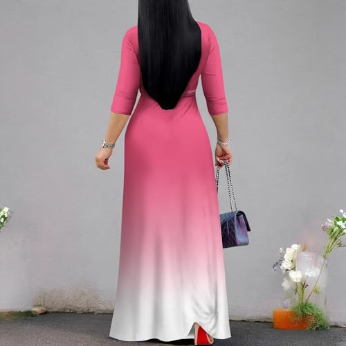Image of PinkPatty Women's Print Maxi Dresses 3 /4 Sleeve Flowy Long Dress V Neck Wrap Tie Waist Sundress