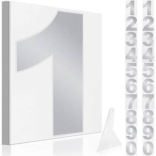 Image of 2 Sets Vinyl Numbers Stickers Self-Adhesive Window Numbers Stickers Die Cut Waterproof Mailbox Number Decals with Scraper for Mailbox Window Car Door Truck House Indoor Outdoor (Silver,6 Inch)
