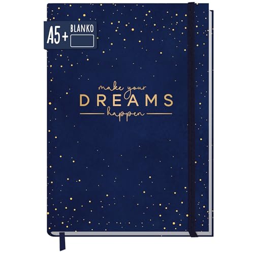 paper&you® cuaderno A5+ en blanco con banda elástica 'Haz realidad tus sueños' 156 páginas, 78 hojas - como journal, diario - sostenible y respetuoso con el clima