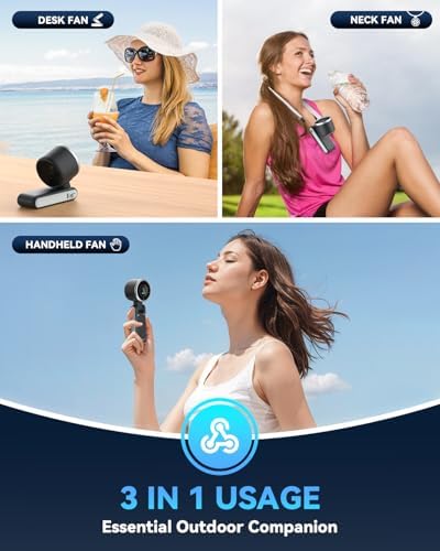 PlayHot Portable Handheld Turbo Fan, Travel Essentials, Gifts for Women/Men | 5-Speed, Up to 12H, 10m/s Airflow, USB-C Rechargeable, LED Display, 3-in-1 Foldable Personal Fan for Cruise, Beach, Vacation - View 6