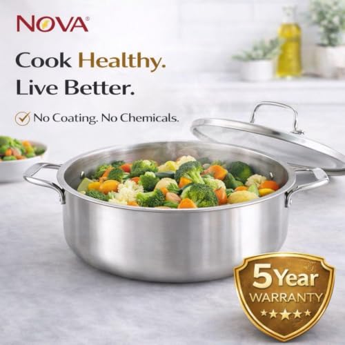 Image of NOVA Premium Triply Stainless Steel Casserole | Insulated Hot Pot with Lid 26CM | Heat Retention Technology | Food Storage & Serving Casserole | Durable Mirror Finish | Kitchen & Dining Essential