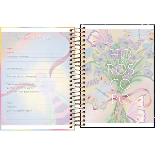 Tilibra - Agenda Espiral Diária 11,7 x 16,4 cm Capricho 2025 - Simbolos Capricho branco/rosa